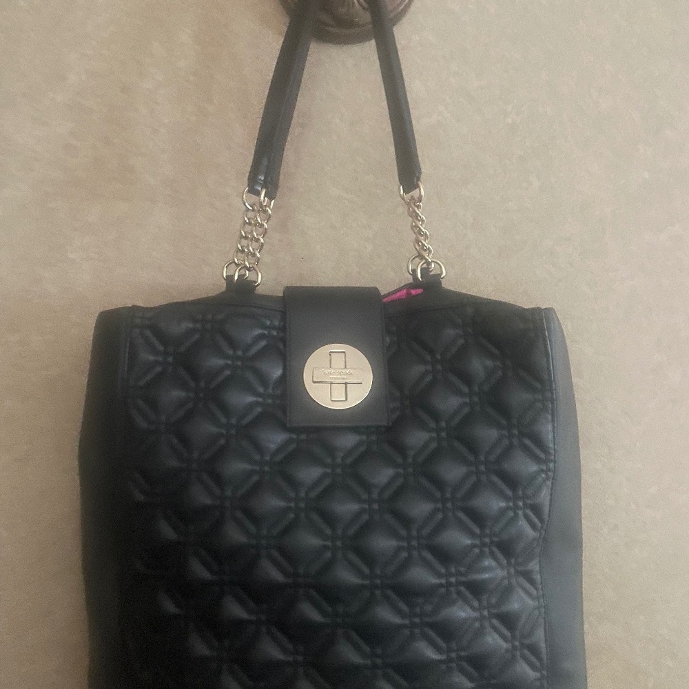 Kate Spade Black Quilted Shoulder Bag with Silver Accents